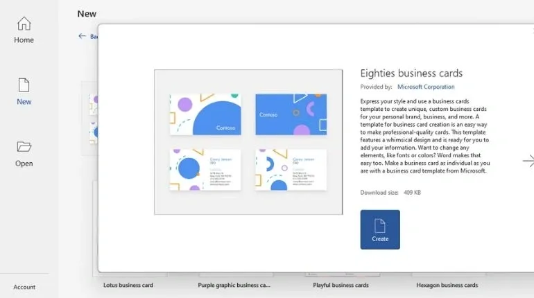 Creating business cards in microsoft word using template