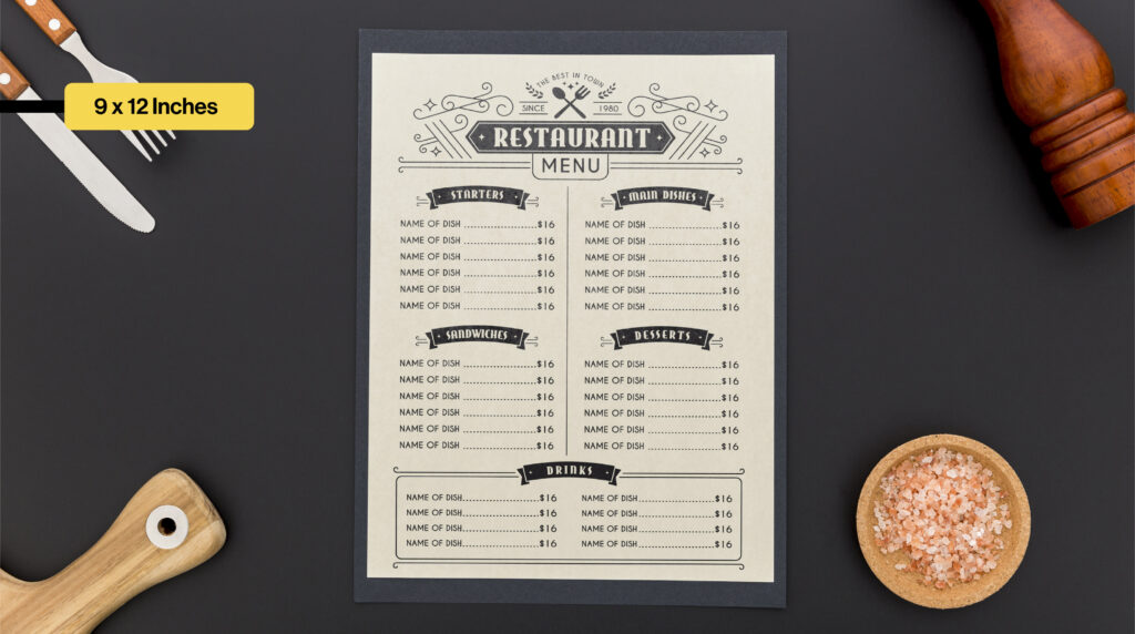 9 x 12 menu size