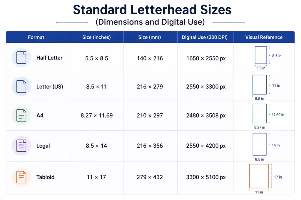 Standard letterhead sizes